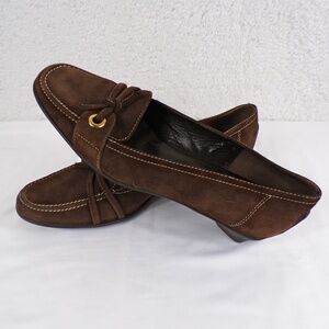 Kate Spade NY Brown Suede Leather Slip On Kitten Heel Loafers Size 9Medium Width